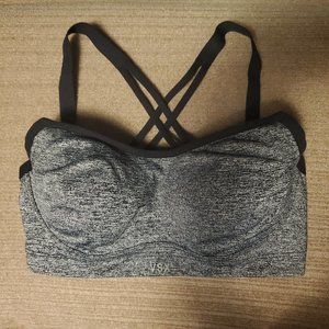 Victoria's Secret Sport 32D cross back sports bra grey heather black back hook